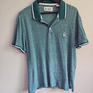 Original Penguin Mens Large Golf Polo Green Striped Collared Casual Shirt